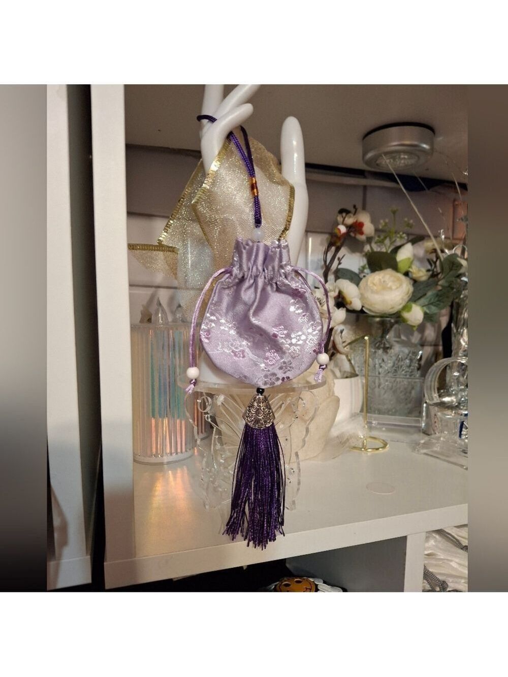 Lavender Purple Silky Drawstring Pouch with Tassel Set Of 3 New I Can Mix Colors